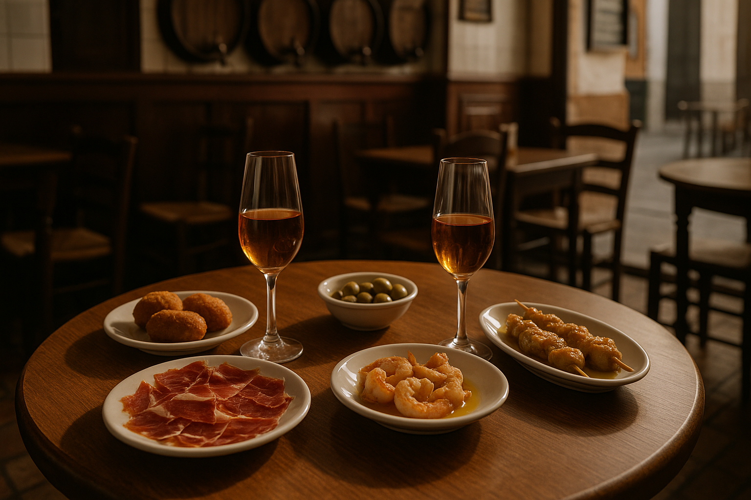 Tabanco table with tapas and sherry